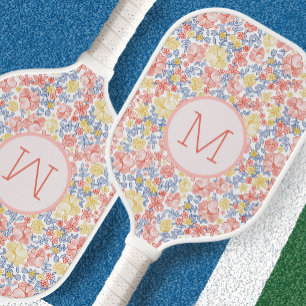 Floral Yellow Orange Preppy Custom Initial Ladies Pickleball Paddle