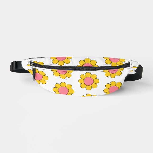 Floral Yellow Pink Daisies Retro Fanny Pack (Front)