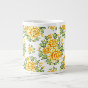 Floral Yellow Roses Pattern Large Coffee Mug