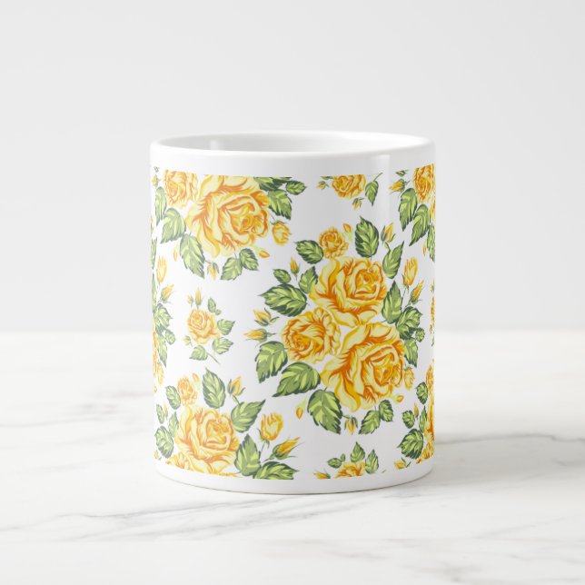 Floral Yellow Roses Pattern Large Coffee Mug (Front)