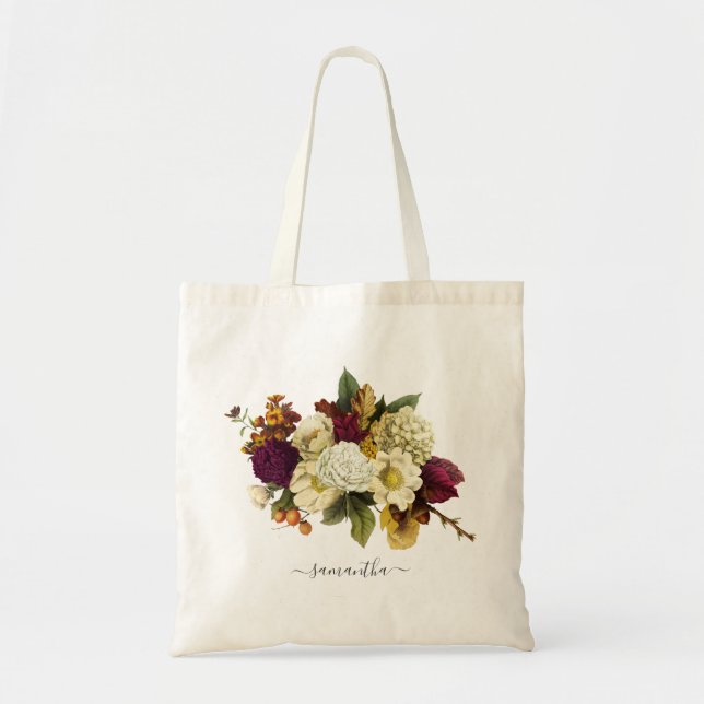 Floral Yellow Rust Purple Botanical Personalized Tote Bag (Front)