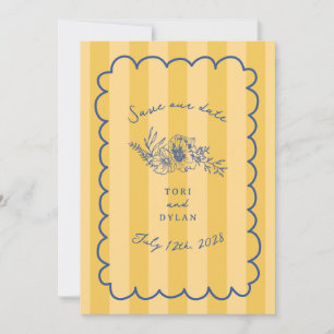 Floral Yellow Stripe Botanical Save The Date