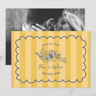 Floral Yellow Stripe Botanical Save The Date Photo