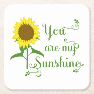 Floral Yellow Sunflower Flower Love Quote Wedding Square Paper Coaster
