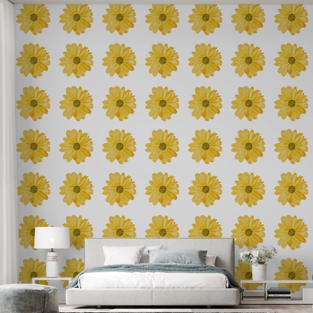 Floral Yellow Watercolor Simple Wallpaper (Bedroom)