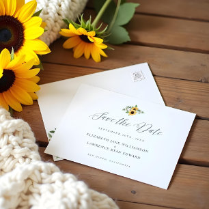 Floral Yellow Watercolor Sunflower Save The Date Announcement Postcard