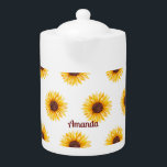 Floral Yellow White Sunflower Spring<br><div class="desc">Floral Teapot in Yellow White with Elegant Sunflower Pattern. Use personalize this template to change text</div>