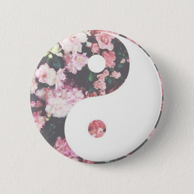 Floral Yin Yang 2 Inch Round Button (Front)