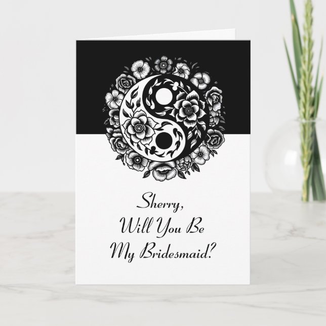 Floral Yin Yang Bridesmaid Proposal Thank You Card (Front)