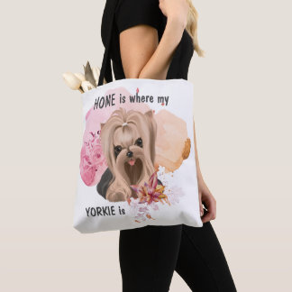 Floral Yorkie is Home Tote Bag