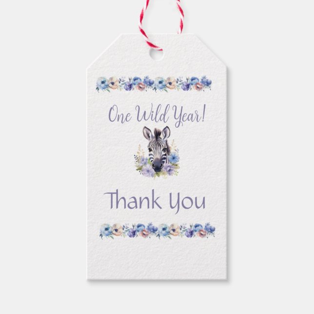 Floral Zebra Birthday  Gift Tags (Front)