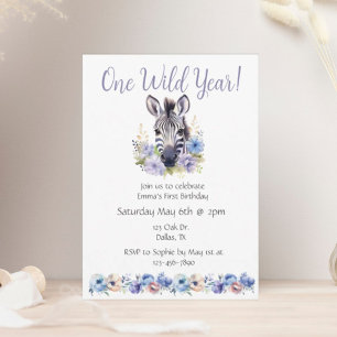 Floral Zebra Birthday Invitation