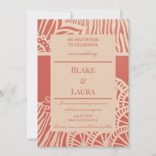 Floral Zebra Terracotta QR Code Custom Wedding Invitation