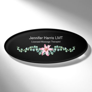 Floral Zen Licensed Massage Therapist Name Tag