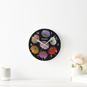 Floral Zinnia flower personalized wall clock