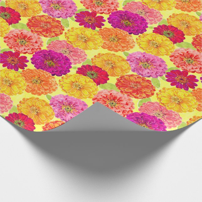 Floral Zinnia Yellow, Pink, Orange Botanical Wrapping Paper (Corner)