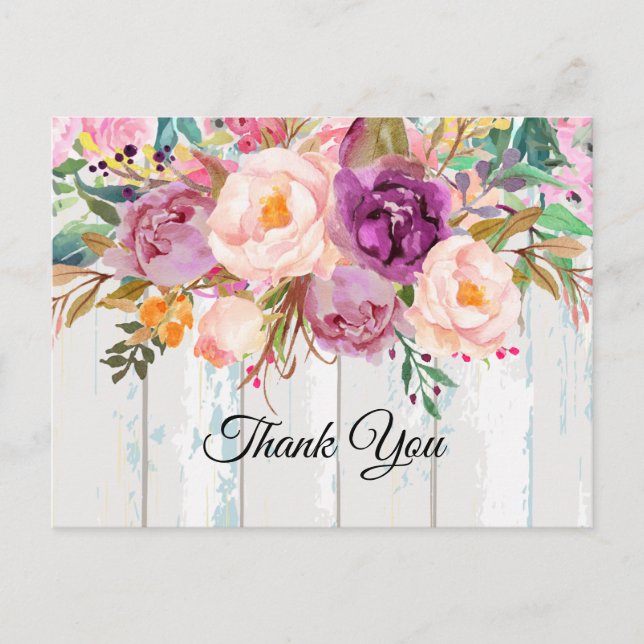 florale boho, carte de remerciements à fleurs (Devant)