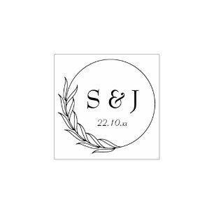 Florale, Initials, Modern Wedding Rubber Stamp