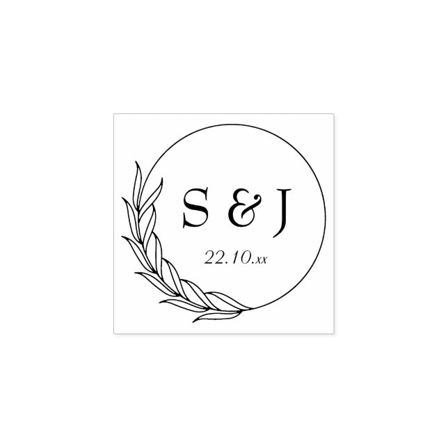 Florale, Initials, Modern Wedding Rubber Stamp (Imprint)