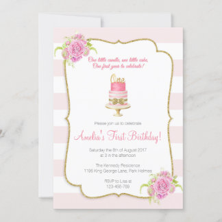 Florale rose 1er anniversaire Première invitation
