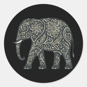 Floraler Elefant – Ornamental & Kraftvoll Classic Round Sticker