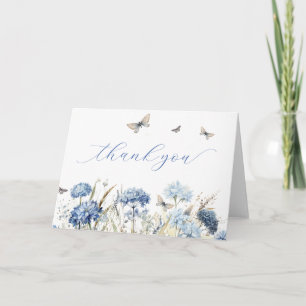 Florales bleues et papillons Calligraphie Merci