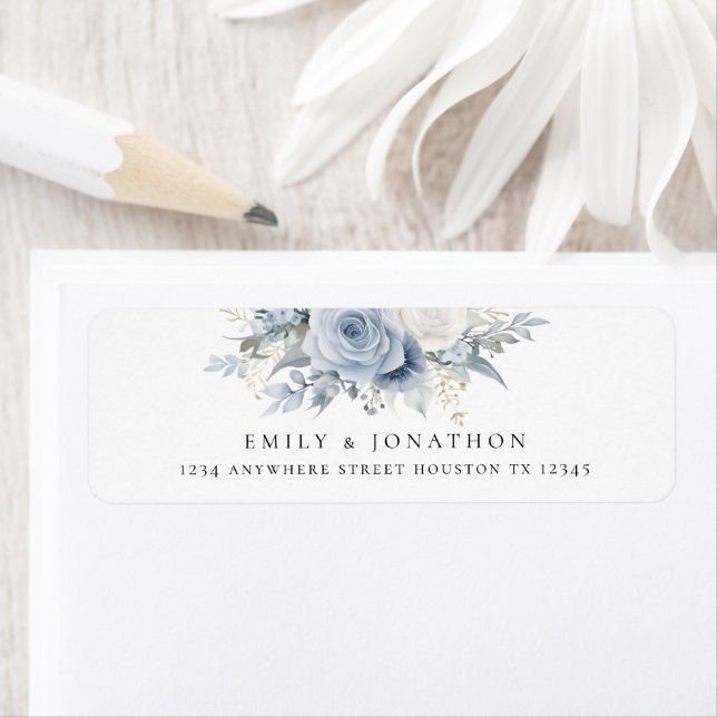Florales bleues modernes Dusty Nom Adresse (En situation)