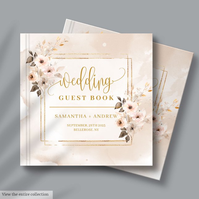 Florales de automne rose clair Boho Mariage livre  (Light Pink Fall Florals Boho Wedding Guest Book)
