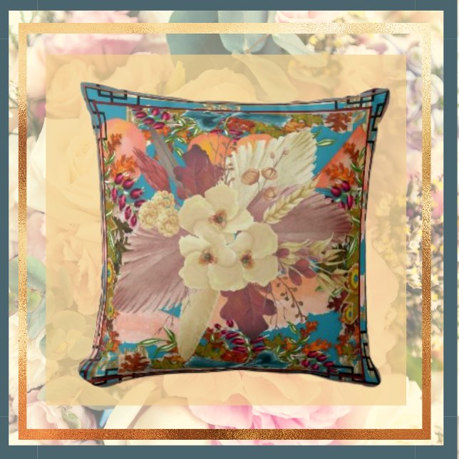 Florales Orange Turquoise, Crème avec Oreiller à J (Créateur téléchargé)