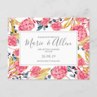Florales rose vif Enregistrer la date Carte postal