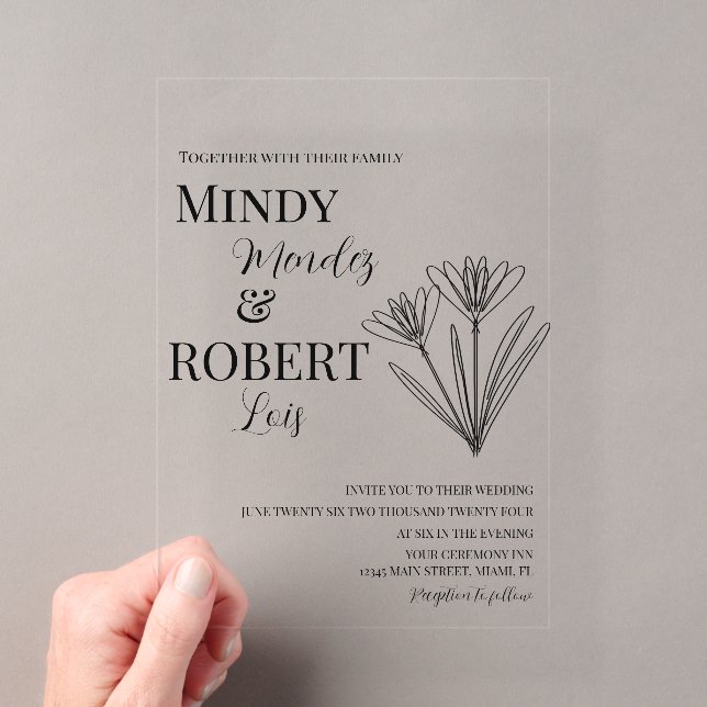 Florals and Script Black White Wedding Invitation (Insitu (Handheld))