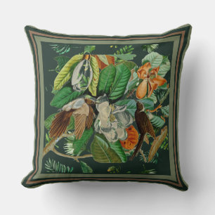 Florals Birds Dark Green  Throw Pillow
