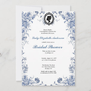 Florals blue budget blue and white invitation