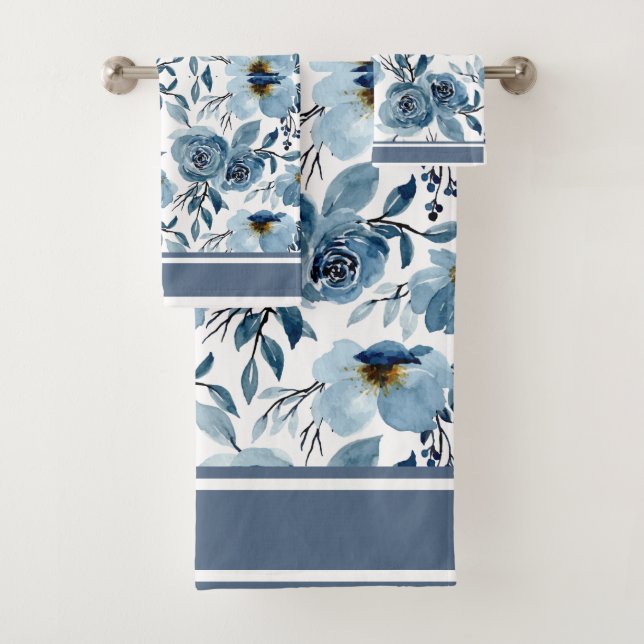 Florals Blue Cabbage Roses Towel (Insitu)