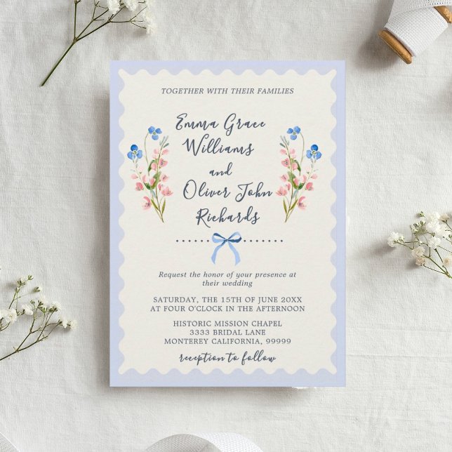 Florals Blue Romantic Garden Wedding Invitation (Floral Romantic Garden Wedding Invitation.)