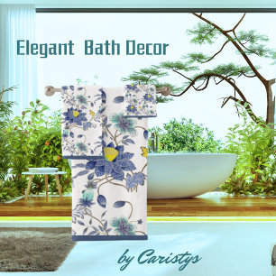 Florals Blue & Yellow Bath Towel Set