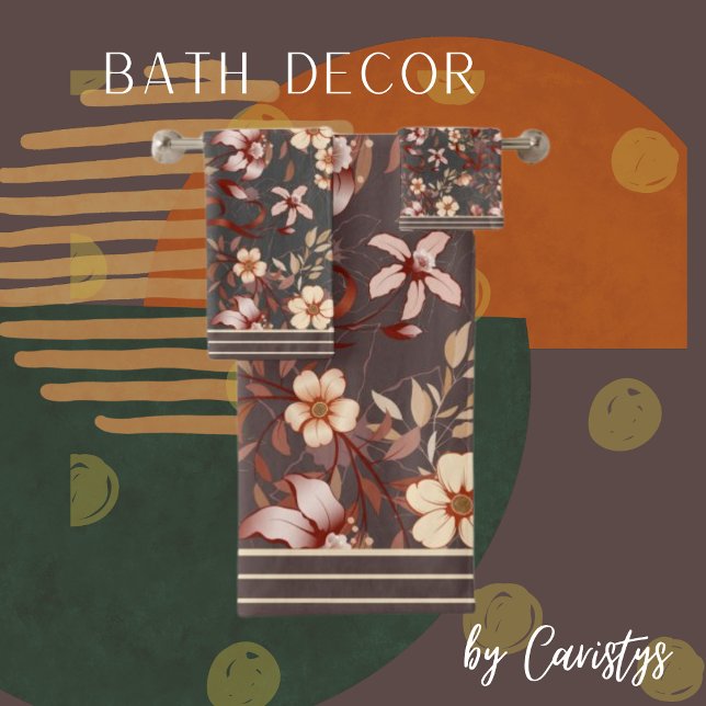Florals Brown & Peach Bath Towel Set (Creator Uploaded)