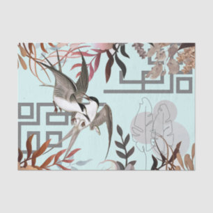 Florals Browns, Cranberry Tan & Birds Decoupage Tissue Paper