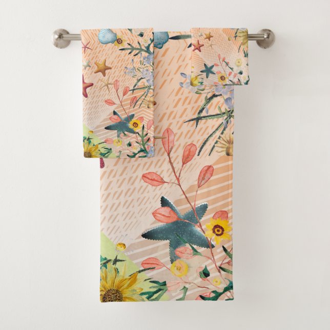 Florals, Corals and Shells Bath Towel Set (Insitu)