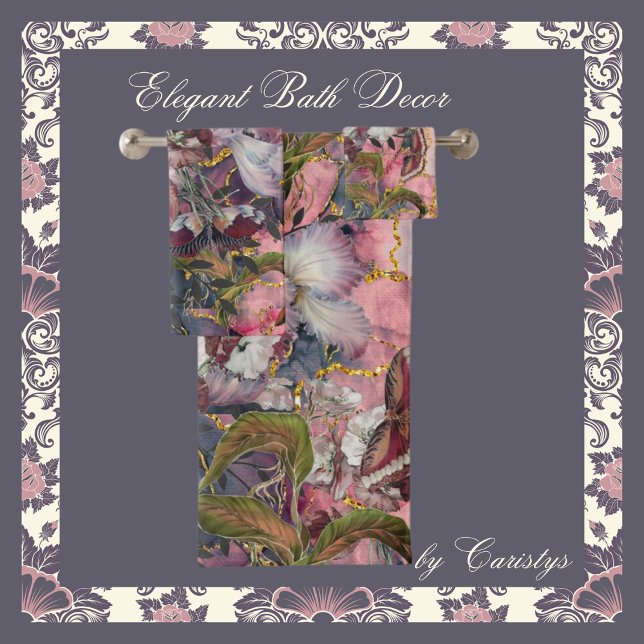 Florals Elegant Burgandy Shades with Gold  Bath Towel Set (Creator Uploaded)