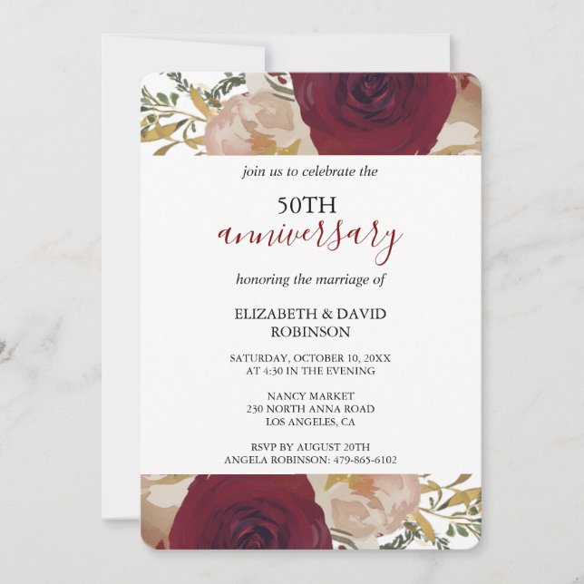 florals flower 50th anniversary wedding Invitation (Front)