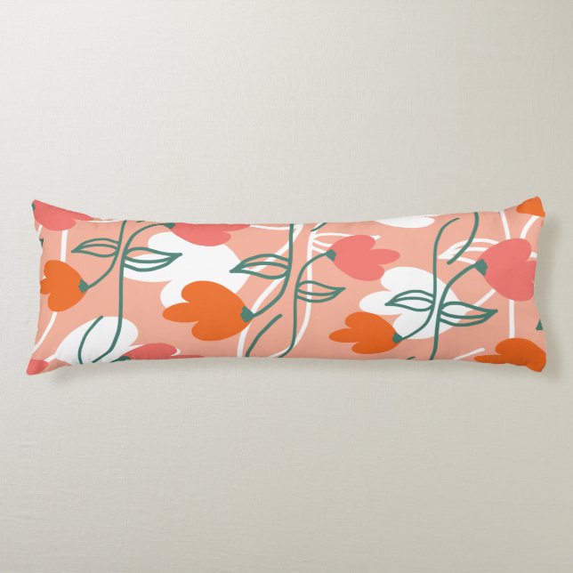 Florals Hand Drawn Botanical Pattern Orange Body Pillow (Front)
