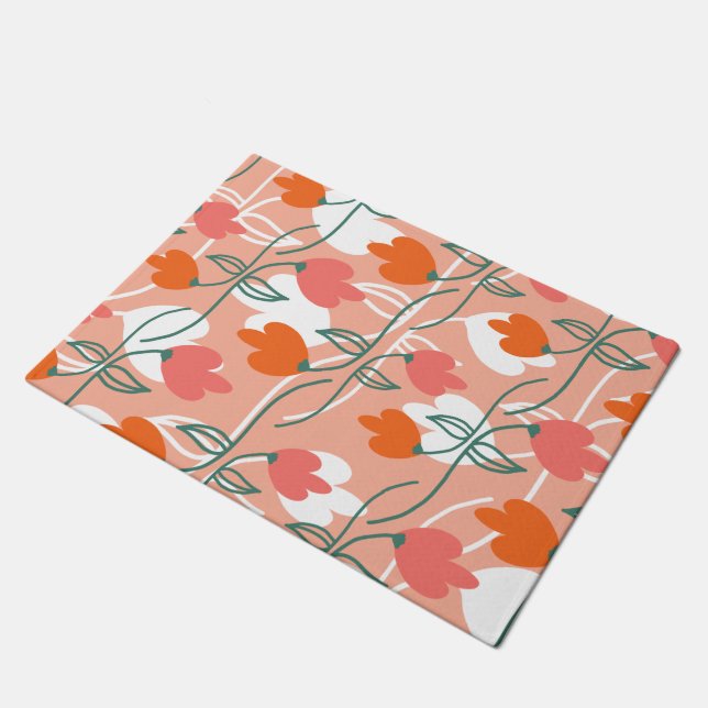 Florals Hand Drawn Botanical Pattern Orange Doormat (Angled)