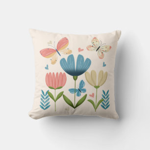 Florals in Blue and Orange hues Throw Pillow