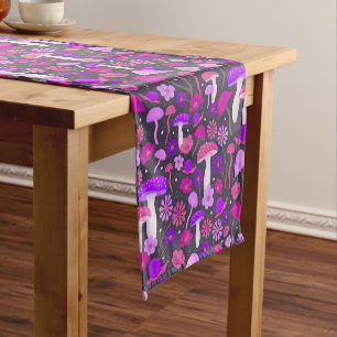 Florals & Mushrooms Vibrant Pink, Purple & Black Short Table Runner
