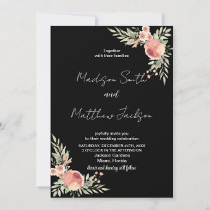 Florals on Black Theme Wedding Invitations