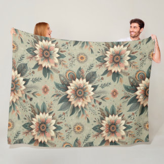 Florals on Sage Fleece Blanket