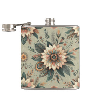Florals on Sage Hip Flask