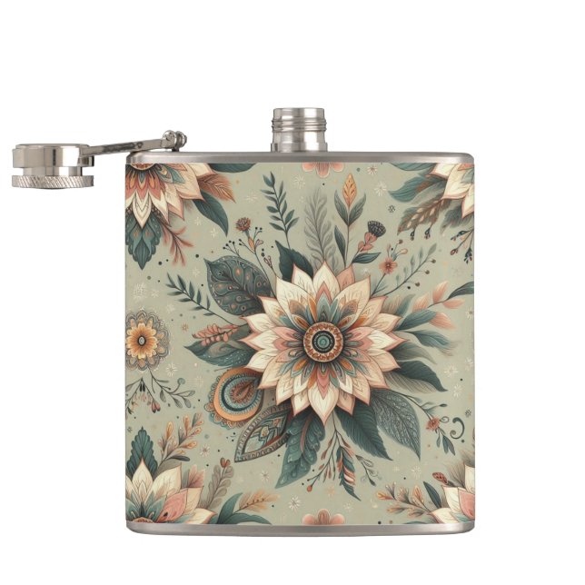 Florals on Sage Hip Flask (Opened)