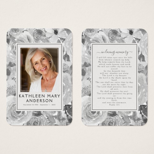 Florals Photo Funeral Memorial Prayer Card (Front & Back)